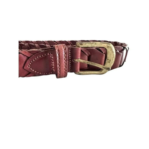 Men's Brown Full Grain Cowhide Leather Laced Link Belt Size 36 - Picture 5 of 6